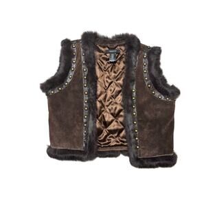 Y2K Arden B. Suede Rabbit Fur Trim Vest SZ L